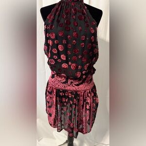 Ramy Brook Naima Velvet Burnout Halter Dress Black Pink Size M